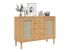 Aparador en imitación ratán marrón 112x40x80cm madera maciza de pino