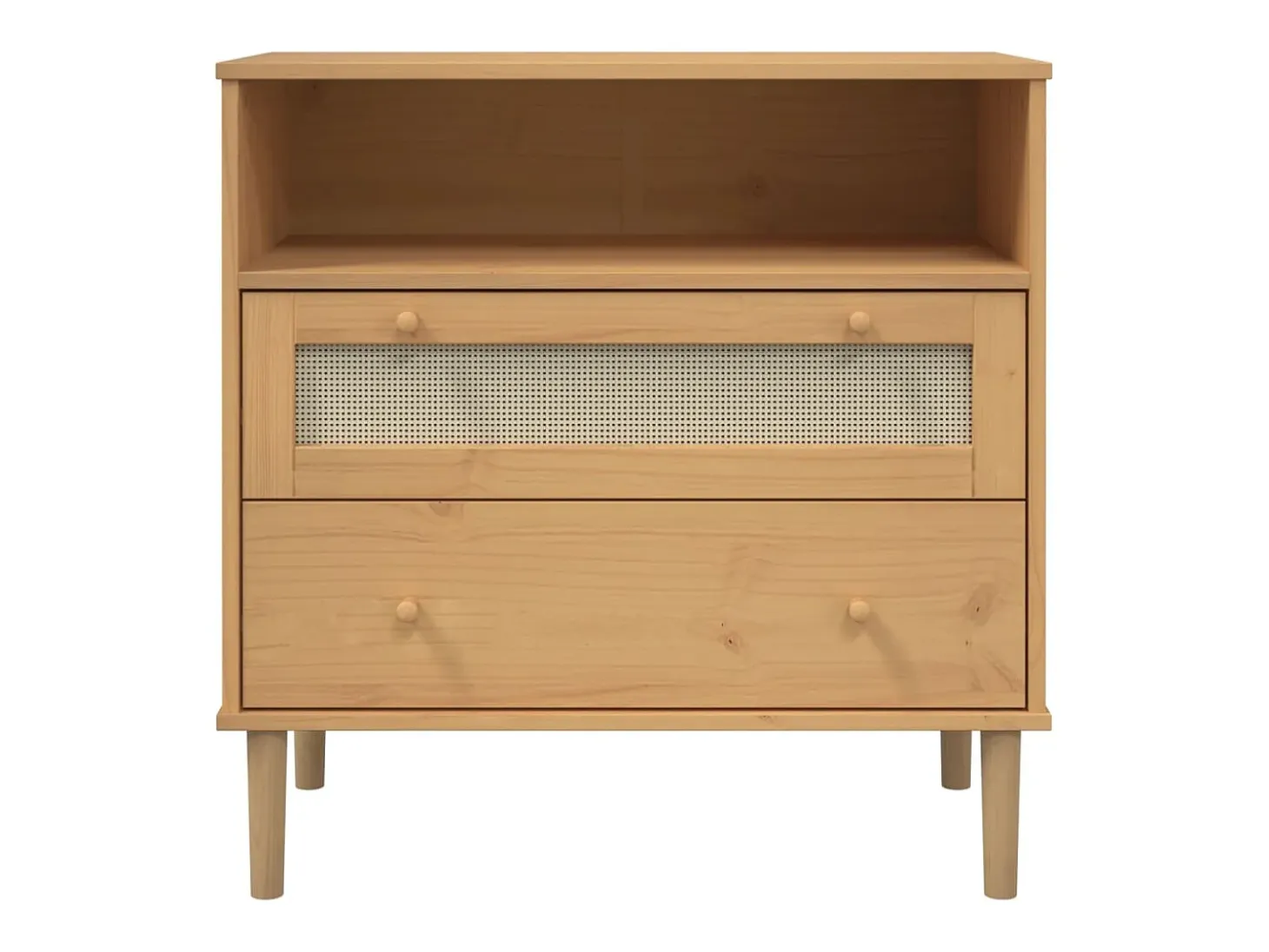 Aparador en imitación ratán marrón 80x40x80 cm madera maciza de pino