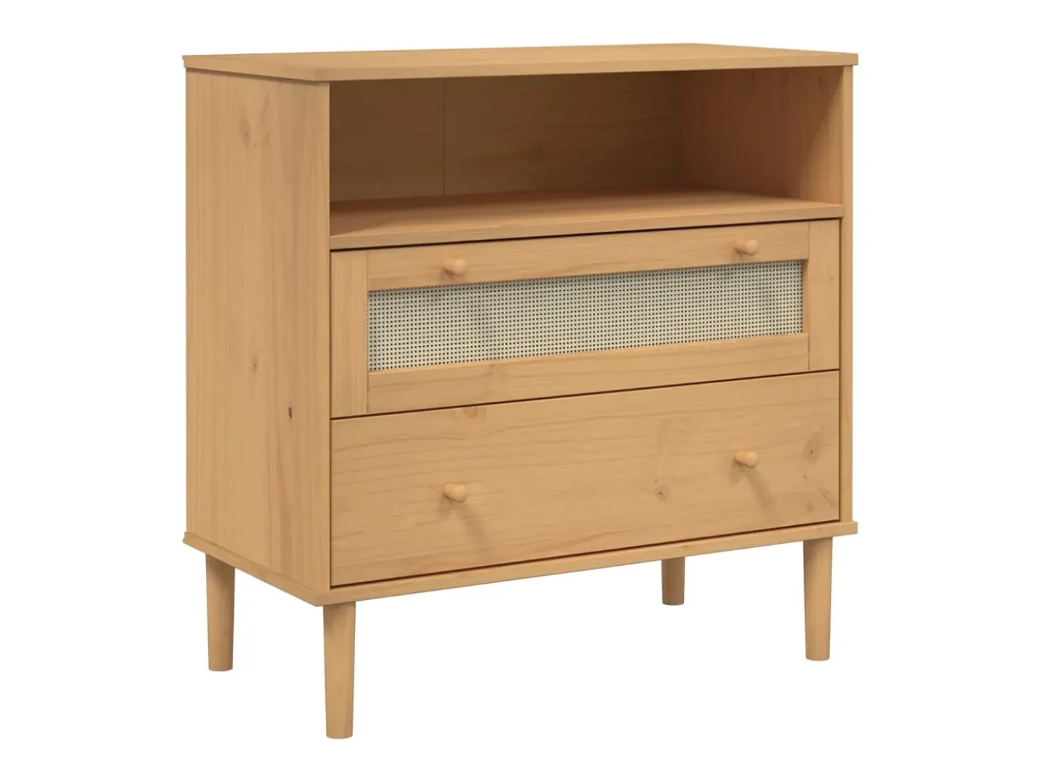 Aparador en imitación ratán marrón 80x40x80 cm madera maciza de pino