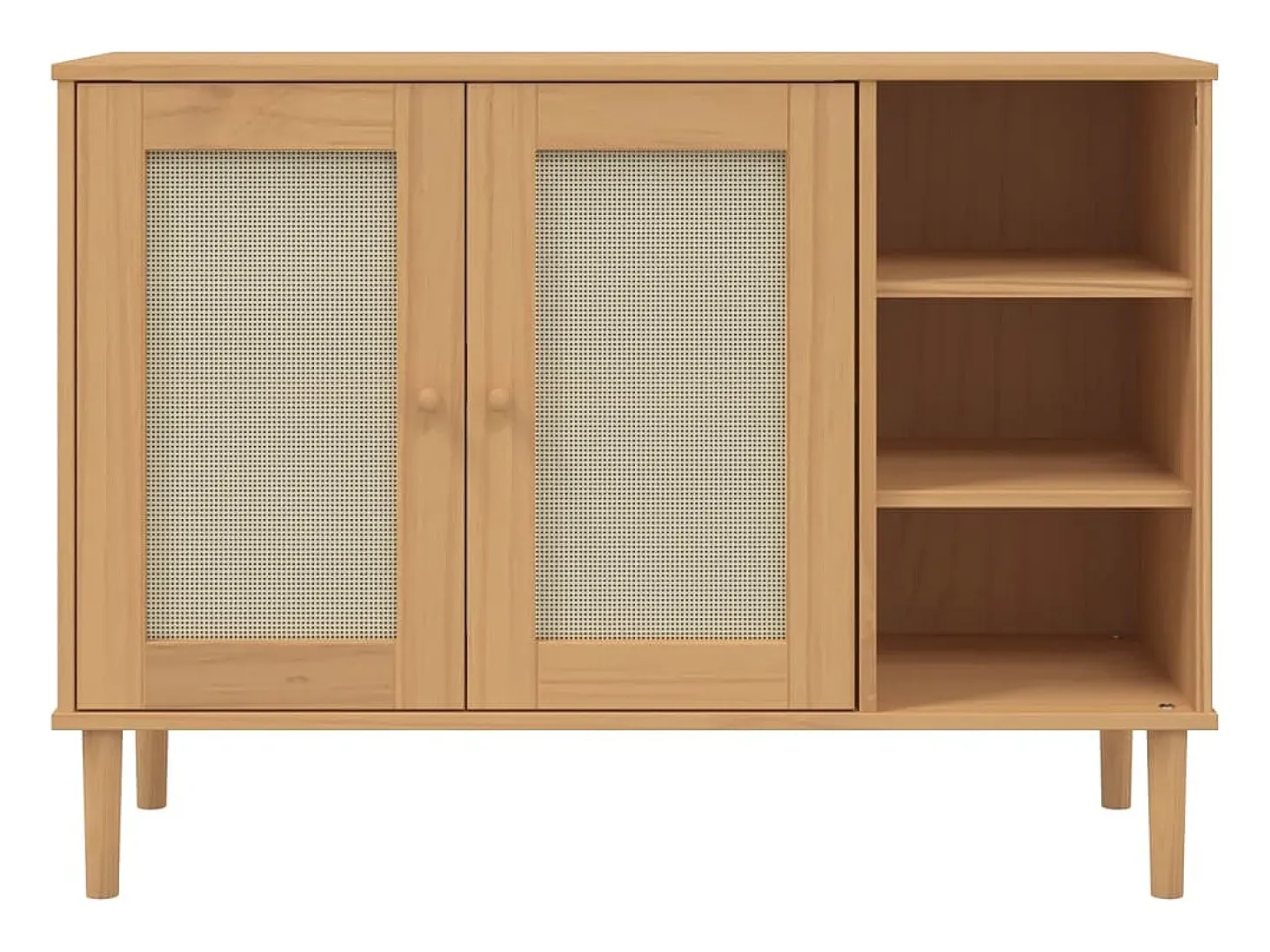 Aparador en imitación ratán marrón 112x40x80cm madera maciza de pino