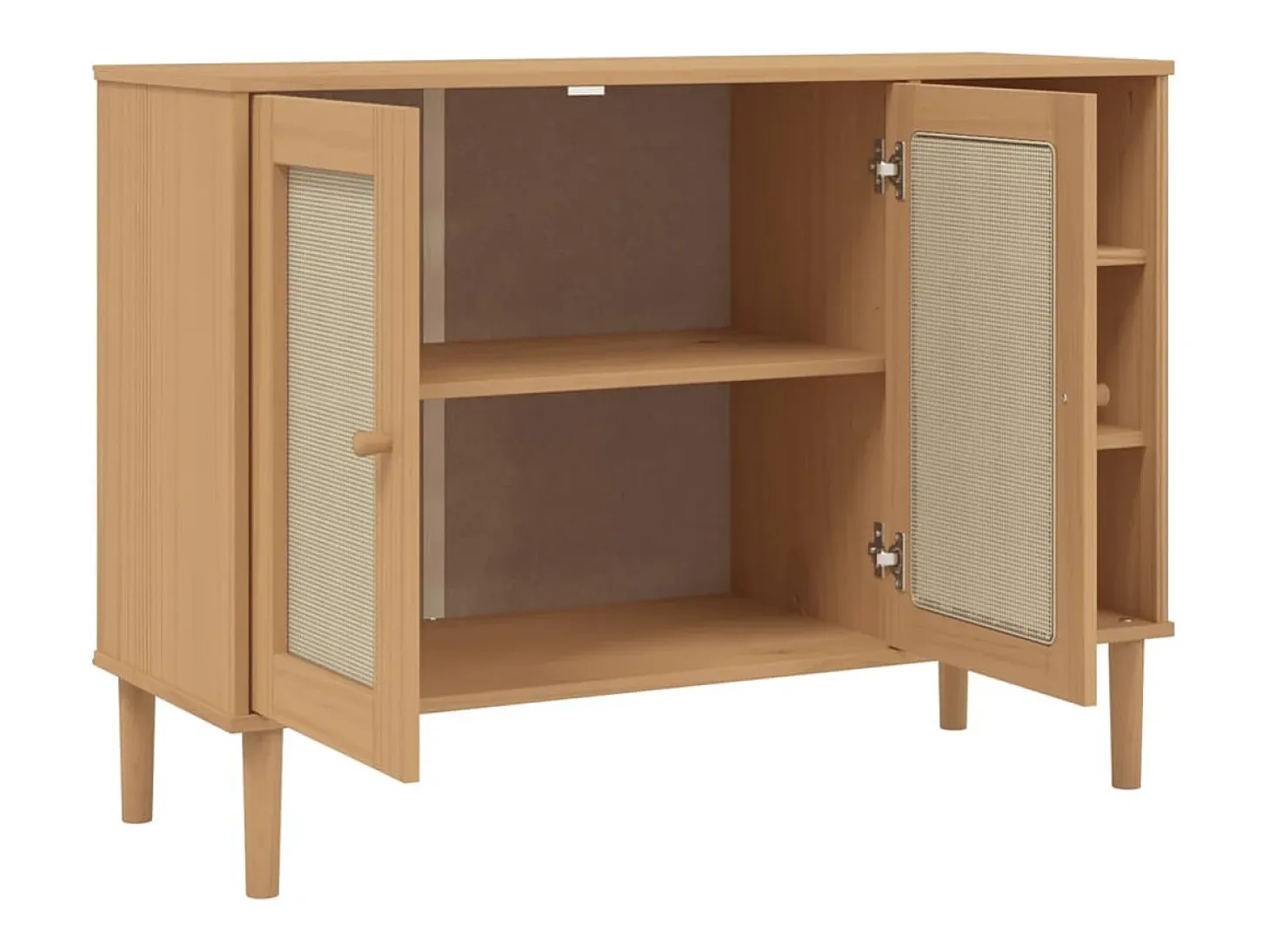 Aparador en imitación ratán marrón 112x40x80cm madera maciza de pino
