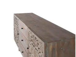 Aparador en madera de mango con dos puertas laterales talladas a mano