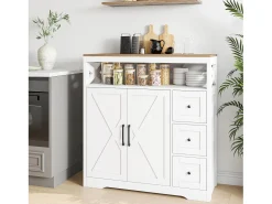 Aparador escandinavo con 3 cajones y 2 puertas, 100 cm – Blanco y madera