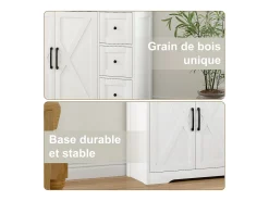 Aparador escandinavo con 3 cajones y 2 puertas, 100 cm – Blanco y madera