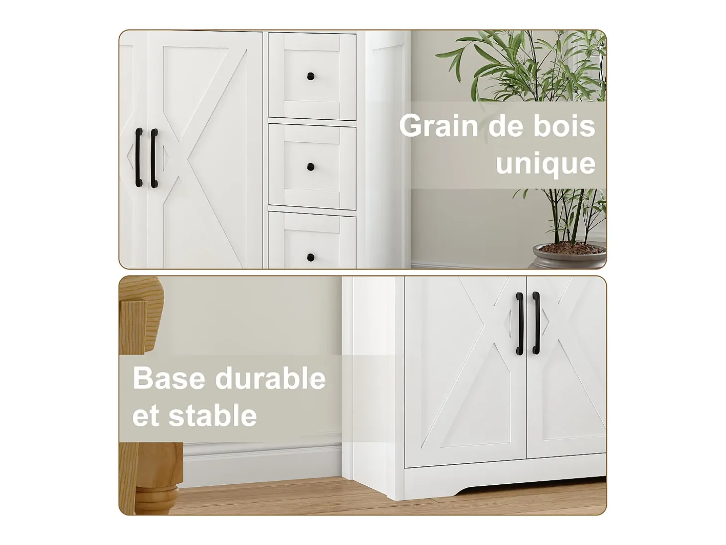 Aparador escandinavo con 3 cajones y 2 puertas, 100 cm – Blanco y madera