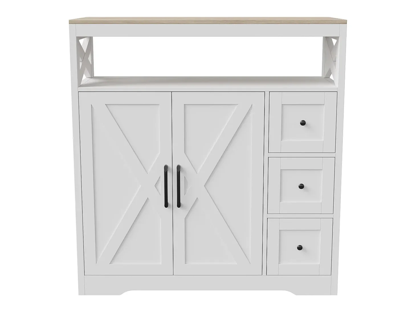 Aparador escandinavo con 3 cajones y 2 puertas, 100 cm – Blanco y madera