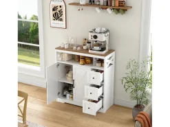 Aparador escandinavo con 3 cajones y 2 puertas, 100 cm – Blanco y madera