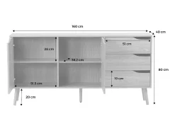 Aparador estilo escandinavo con 2 puertas, 160cm efecto fresno