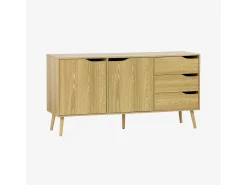 Aparador estilo escandinavo con 2 puertas, 160cm efecto fresno