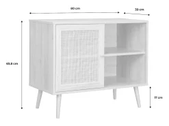 Aparador estilo escandinavo con 1 puerta de caña, 80cm blanco roto