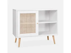Aparador estilo escandinavo con 1 puerta de caña, 80cm blanco roto