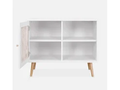 Aparador estilo escandinavo con 1 puerta de caña, 80cm blanco roto