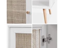 Aparador estilo escandinavo con 1 puerta de caña, 80cm blanco roto