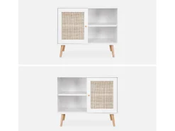 Aparador estilo escandinavo con 1 puerta de caña, 80cm blanco roto