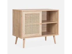 Aparador estilo escandinavo con 1 puerta de caña, 80cm natural