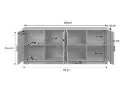 Aparador exótico de 4 puertas efecto madera de mango, 180cm efecto