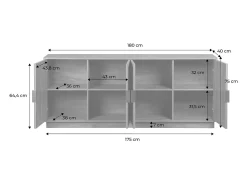 Aparador exótico de 4 puertas efecto madera de mango, 180cm efecto