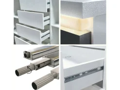 Aparador Faro V1 – Mueble con 2 Puertas y 4 Cajones, Armario con Tira de Luz LED, blanco mate / antracita mate (138,5 x 75,5 x 35)