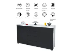 Aparador Faro V1 – Mueble con 2 Puertas y 4 Cajones, Armario con Tira de Luz LED, blanco mate / antracita mate (138,5 x 75,5 x 35)