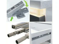 Aparador Faro V2 – Mueble con 2 Puertas y 4 Cajones, Armario con Tira de Luz LED, blanco mate / crema de alto brillo (166,5 x 75,5 x 35)