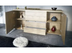 Aparador Faro V2 – Mueble con 2 Puertas y 4 Cajones, Armario con Tira de Luz LED, Roble Evoke / antracita mate (166,5 x 75,5 x 35)