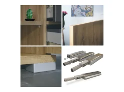 Aparador Faro V2 – Mueble con 2 Puertas y 4 Cajones, Armario con Tira de Luz LED, Roble Evoke / negro de alto brillo (166,5 x 75,5 x 35)