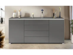 Aparador Faro V2 – Mueble con 2 Puertas y 4 Cajones, Armario con Tira de Luz LED, antracita mate / antracita mate (166,5 x 75,5 x 35)