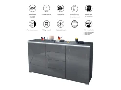 Aparador Faro V1 – Mueble con 2 Puertas y 4 Cajones, Armario con Tira de Luz LED, antracita mate / burdeos de alto brillo (138,5 x 75,5 x 35)