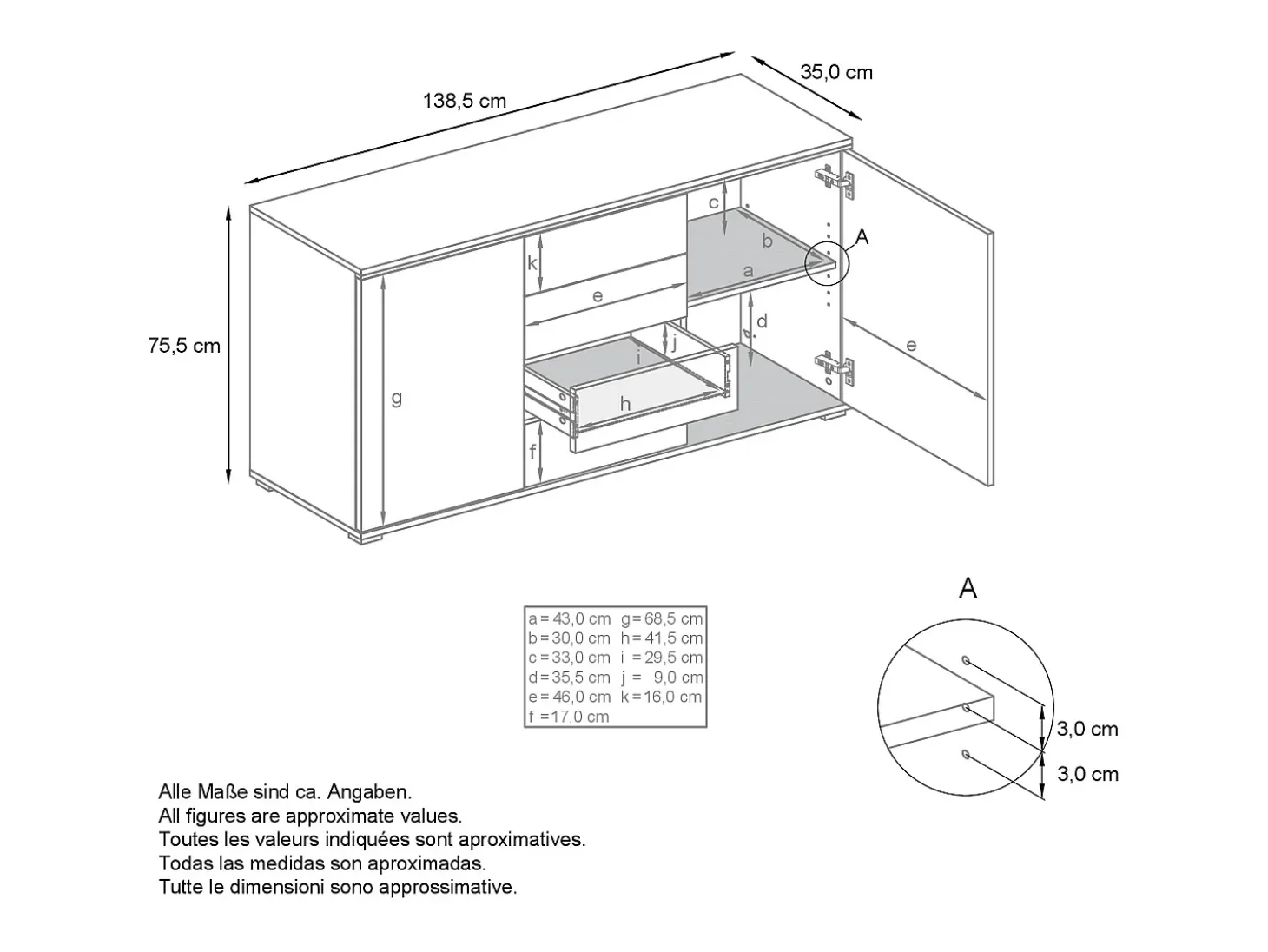 Aparador Faro V1 – Mueble con 2 Puertas y 4 Cajones, Armario con Tira de Luz LED, antracita mate / burdeos de alto brillo (138,5 x 75,5 x 35)
