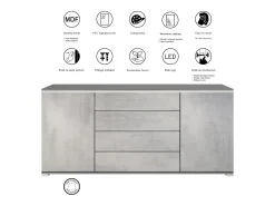 Aparador Faro V2 – Mueble con 2 Puertas y 4 Cajones, Armario con Tira de Luz LED, antracita mate / crema de alto brillo (166,5 x 75,5 x 35)