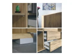 Aparador Faro V1 – Mueble con 2 Puertas y 4 Cajones, Armario con Tira de Luz LED, Roble Evoke / Roble Evoke (138,5 x 75,5 x 35)