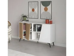 Aparador Fiona 2 puertas + 5 compartimentos roble/blanco 82x150x35,6 cm