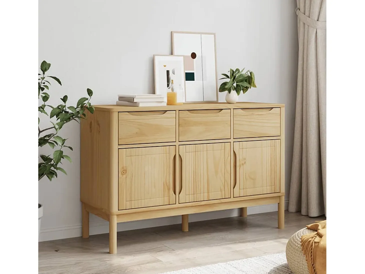 Aparador FLORO madera maciza de pino marrón cera 114x43x74 cm ES876285
