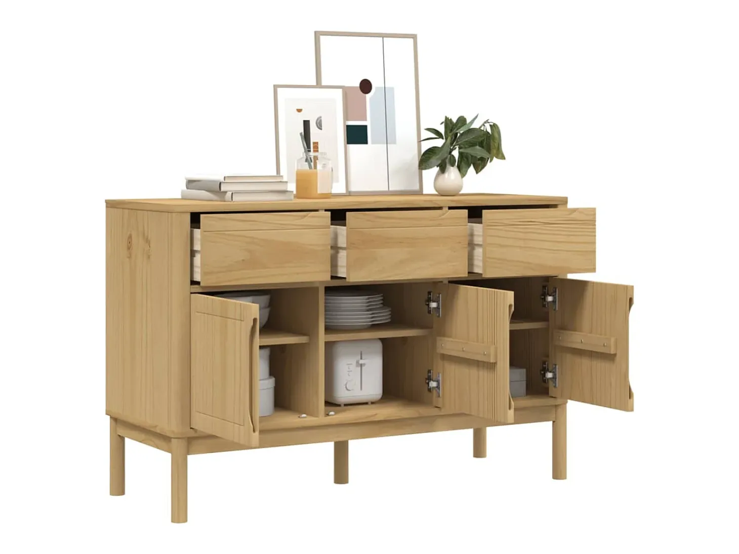 Aparador FLORO madera maciza de pino marrón cera 114x43x74 cm ES876285