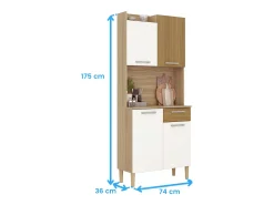 Aparador Gabi 4 puertas 1 cajón melamina blanco y madera claro 175x74x36 cm