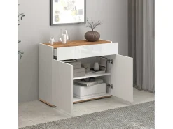 Aparador Garda con 2 puertas y 1 cajón blanco brillo y roble 80,9x35x70 cm
