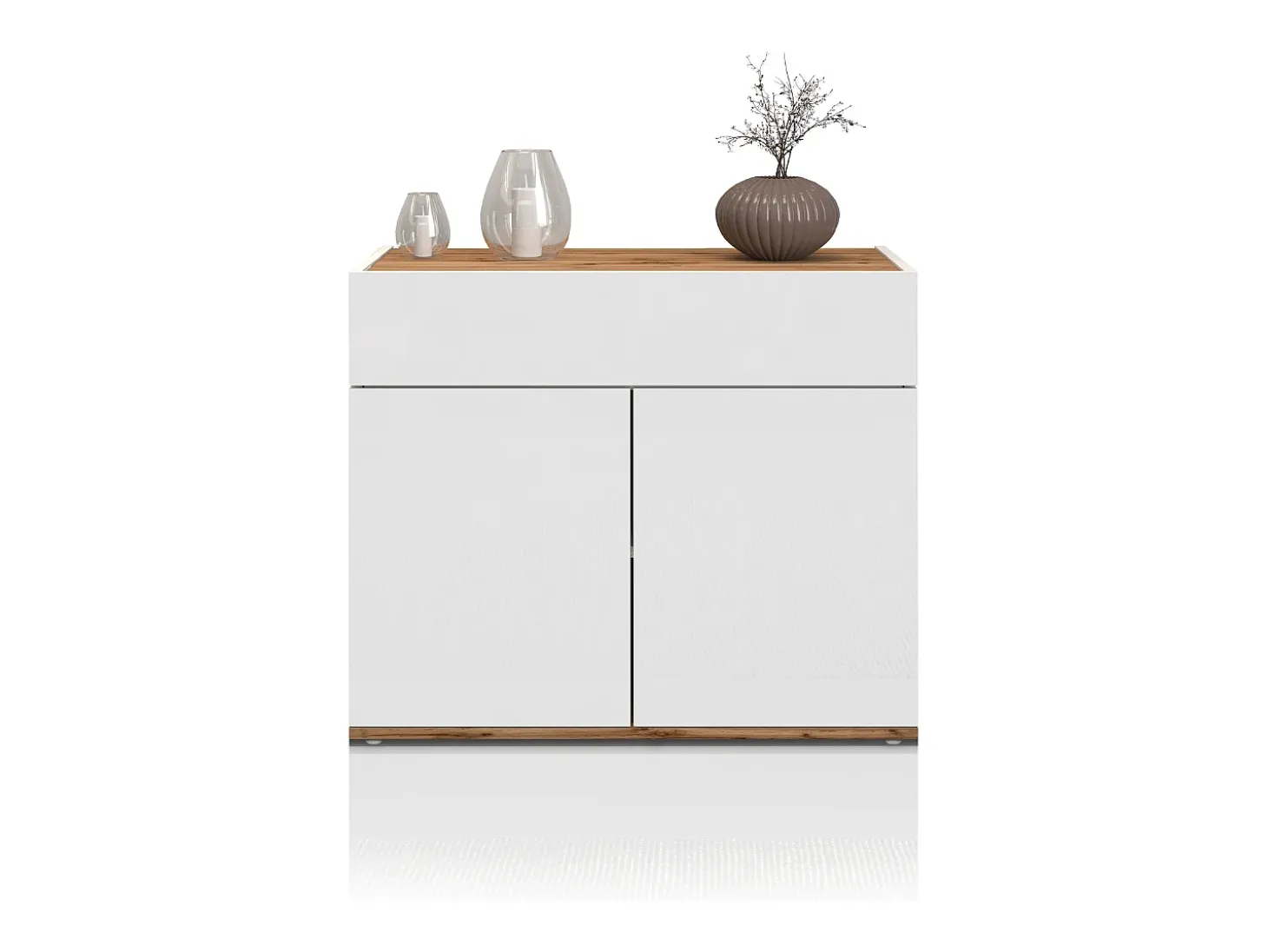 Aparador Garda con 2 puertas y 1 cajón blanco brillo y roble 80,9x35x70 cm