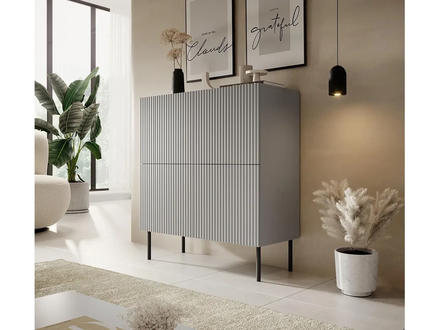 Aparador Gatsby de 4 puertas en gris claro