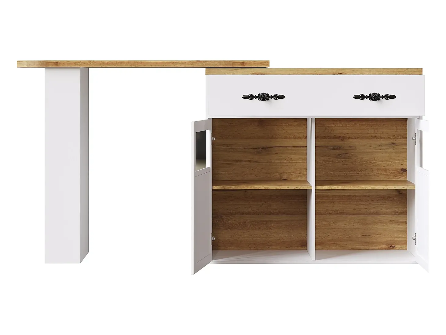 Aparador giratorio con 1 cajón, 2 puertas y estantes, blanco - para comedor y salón