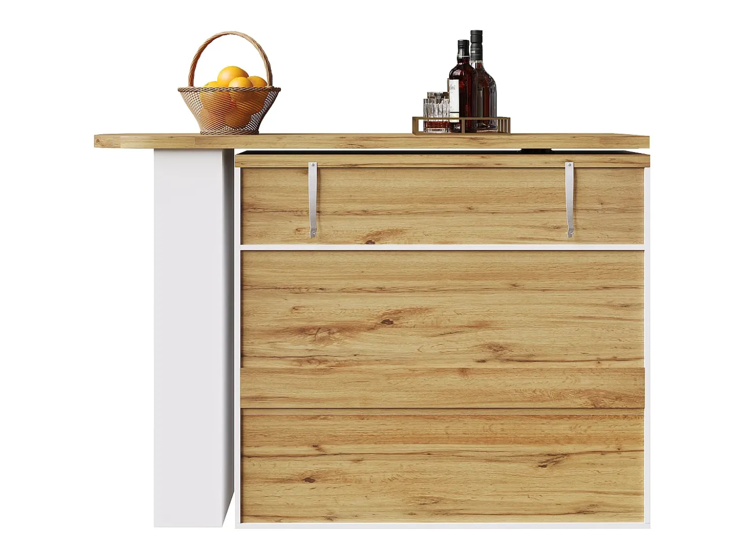 Aparador giratorio con 1 cajón, 2 puertas y estantes, blanco - para comedor y salón