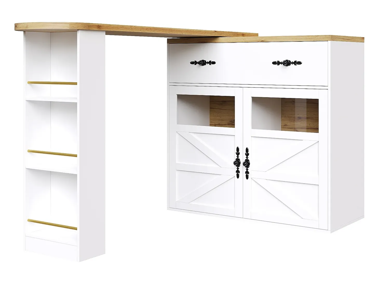 Aparador giratorio con 1 cajón, 2 puertas y estantes, blanco - para comedor y salón