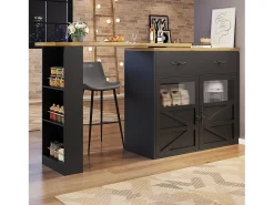 Aparador giratorio con 1 cajón, 2 puertas y estantes, negro - para comedor y salón