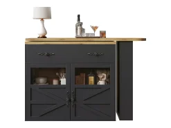 Aparador giratorio con 1 cajón, 2 puertas y estantes, negro - para comedor y salón