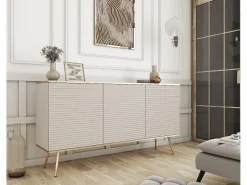 Aparador glamuroso beige con patas doradas, 160 x 85 x 39