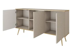 Aparador glamuroso beige con patas doradas, 160 x 85 x 39
