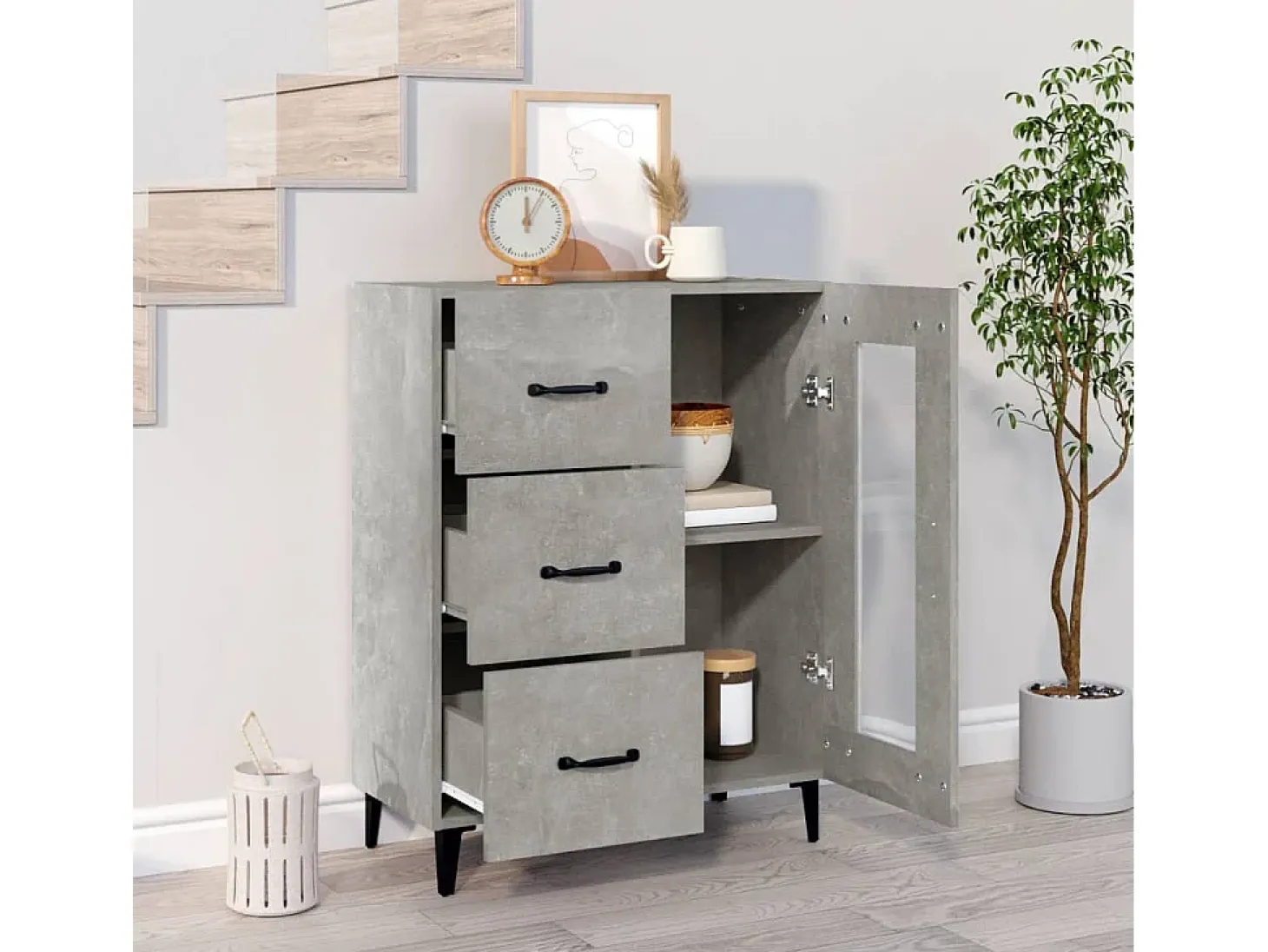 Aparador gris hormigón 69,5x34x90 cm madera de ingeniería