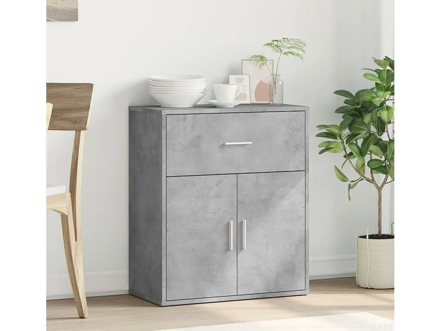 Aparador gris hormigón 60x31x70 cm madera de ingeniería