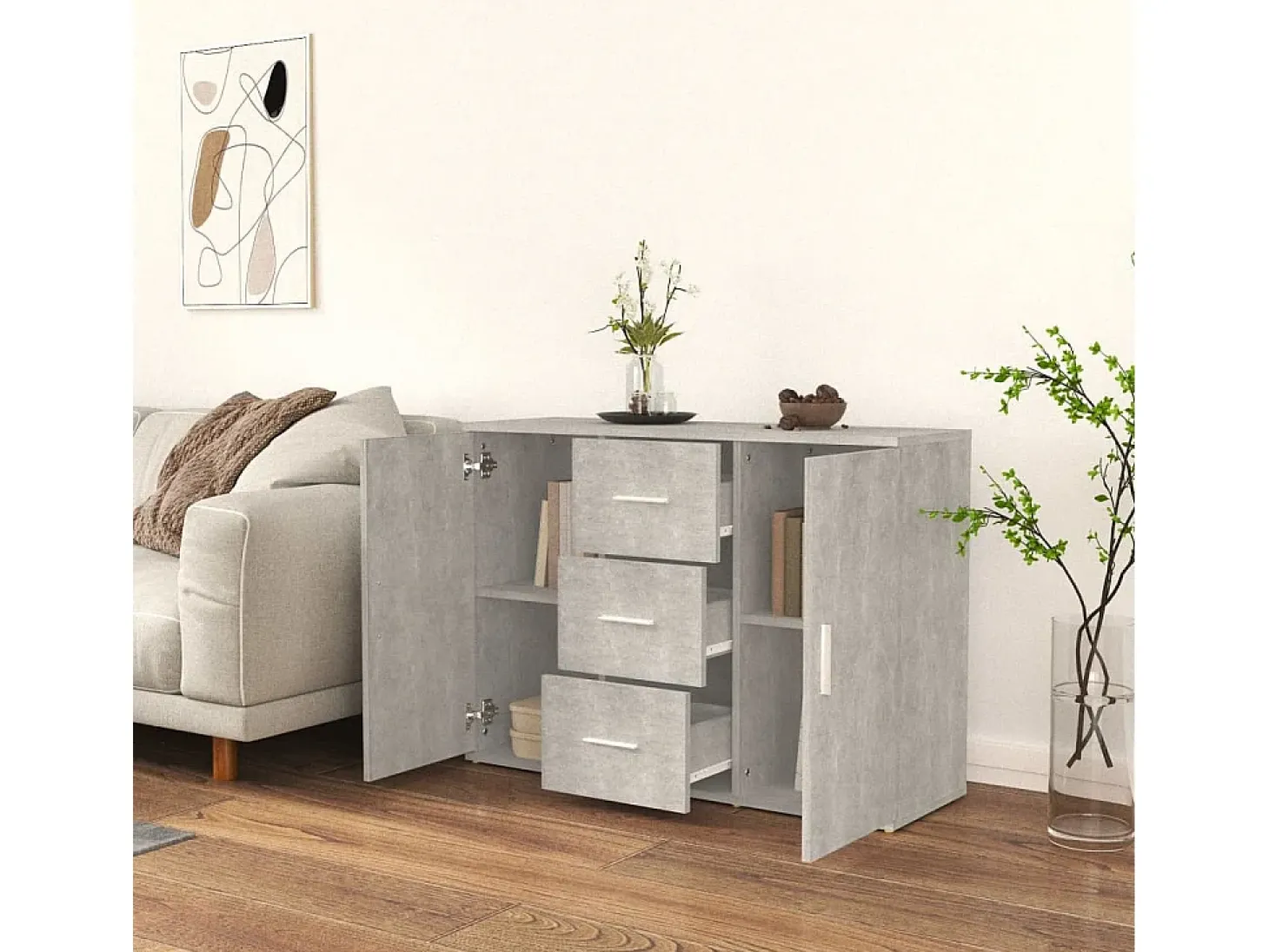 Aparador Gris Hormigón 91x29,5x65 cm Madera de Ingeniería
