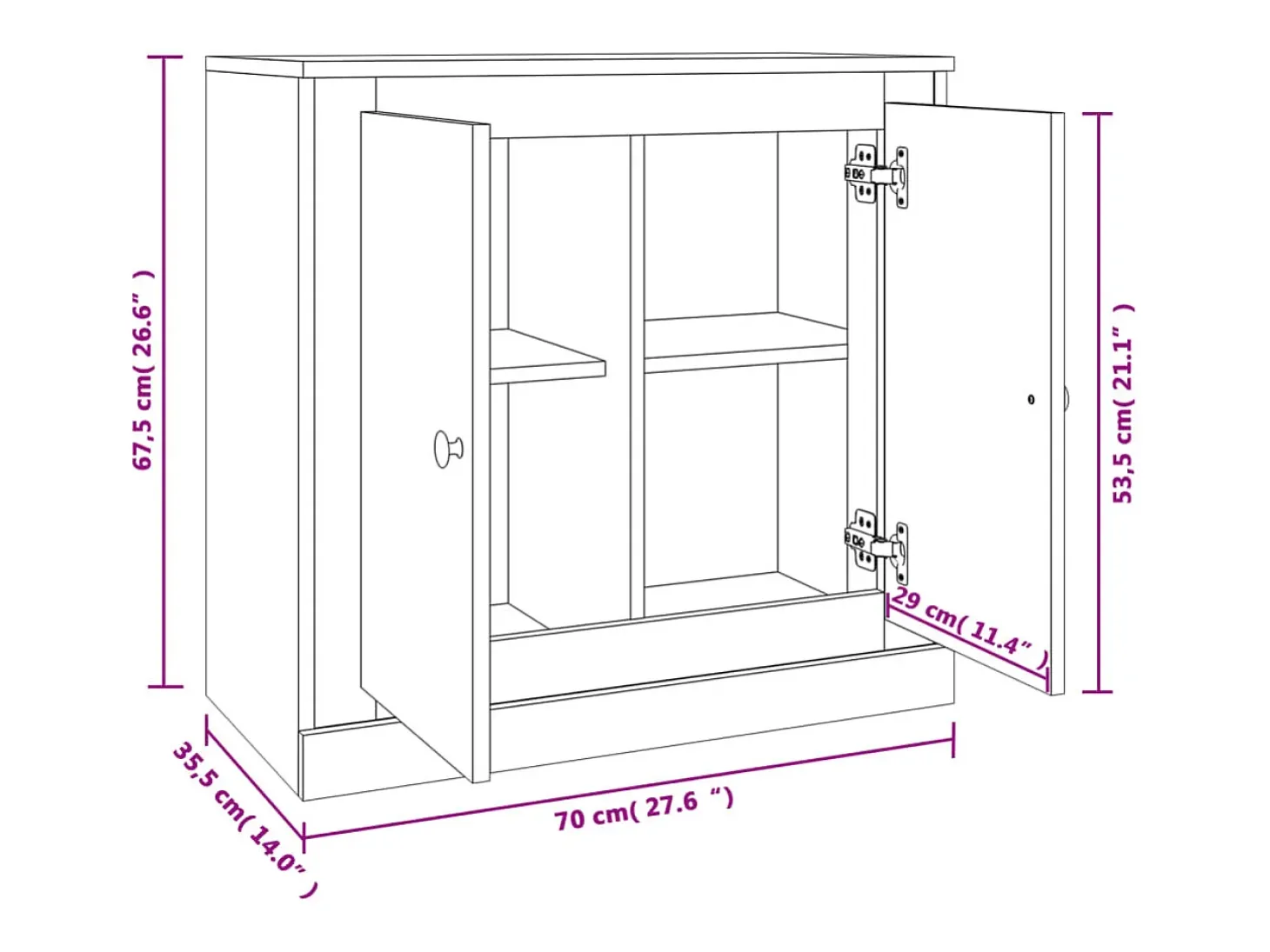 Aparador gris hormigón 70x35,5x67,5 cm madera de ingeniería