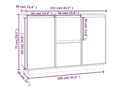 Aparador Gris 111x34x75 cm Madera Maciza de Pino